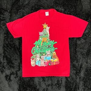 Vintage christmas graphic tshirt with cats
